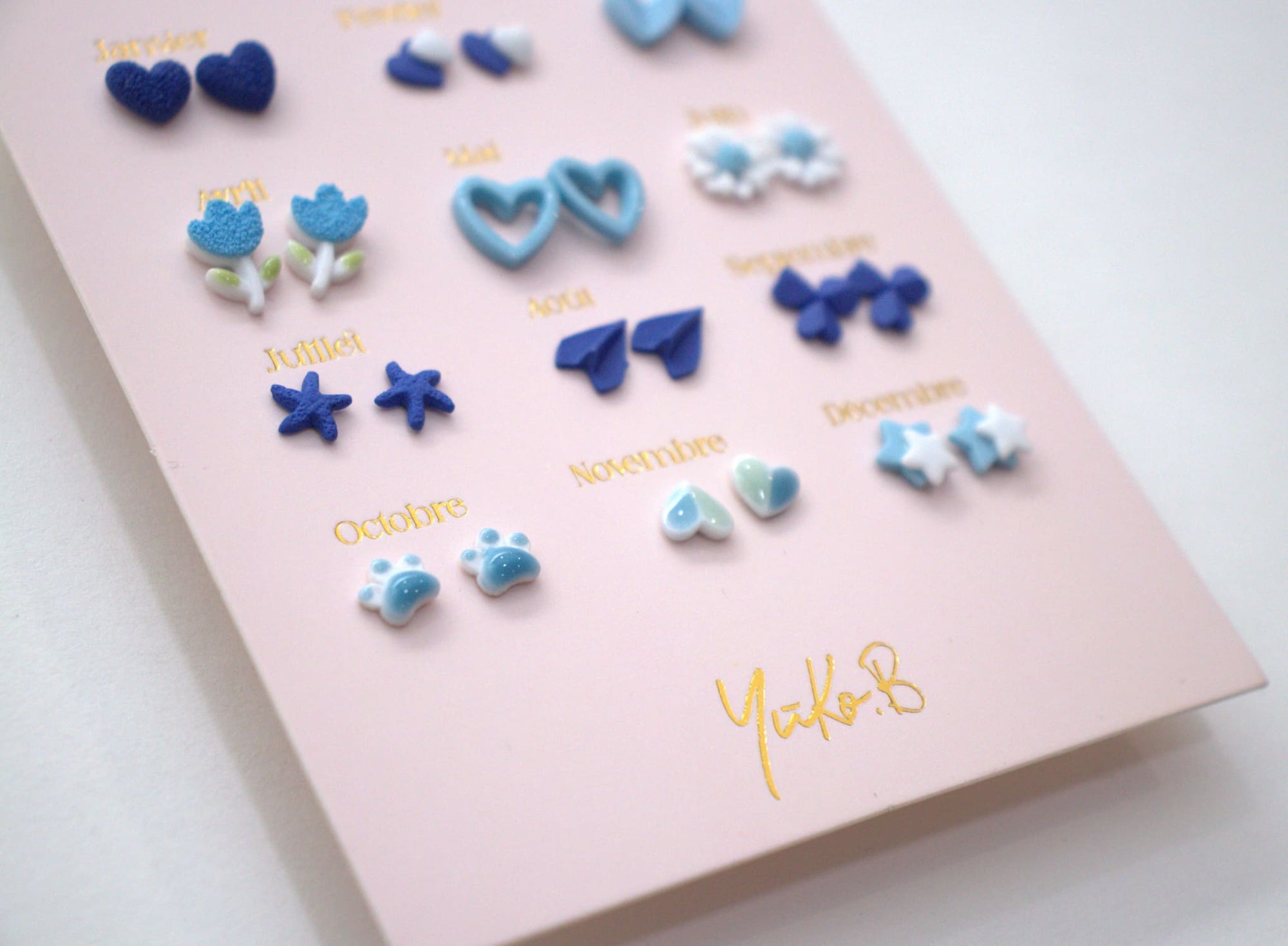 Set of 12 pairs of earrings, A year of poetry - Blue