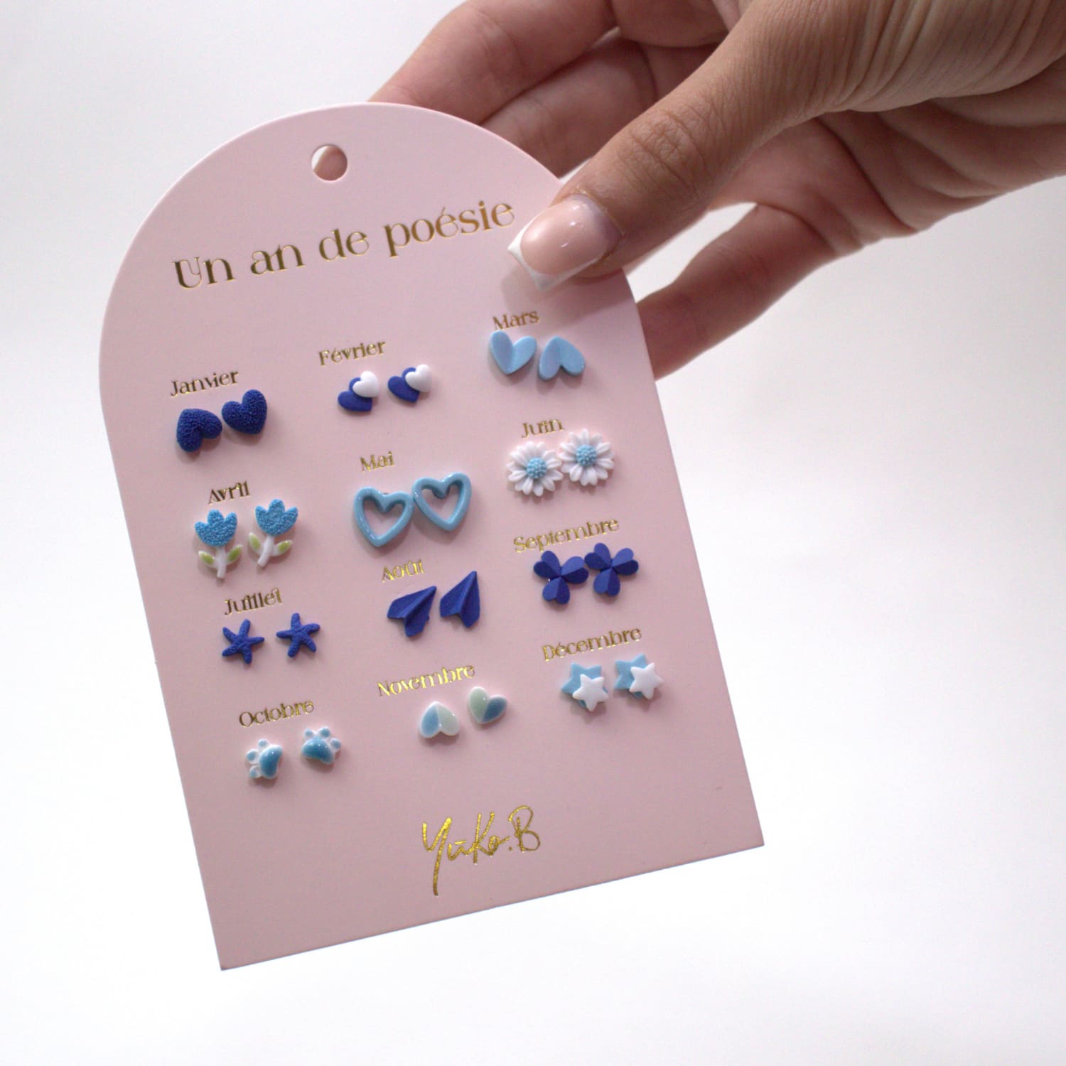Set of 12 pairs of earrings, A year of poetry - Blue