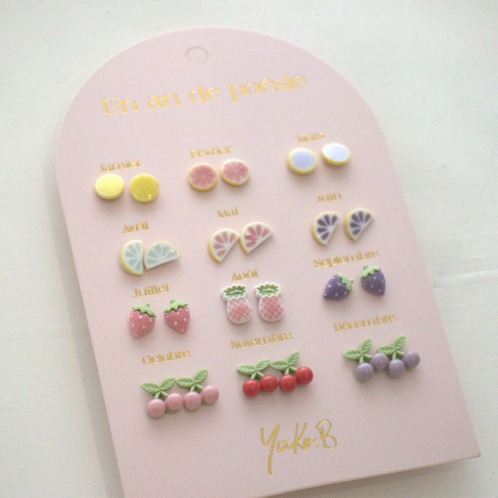 Set of 12 pairs of earrings, A year of poetry - Fruit