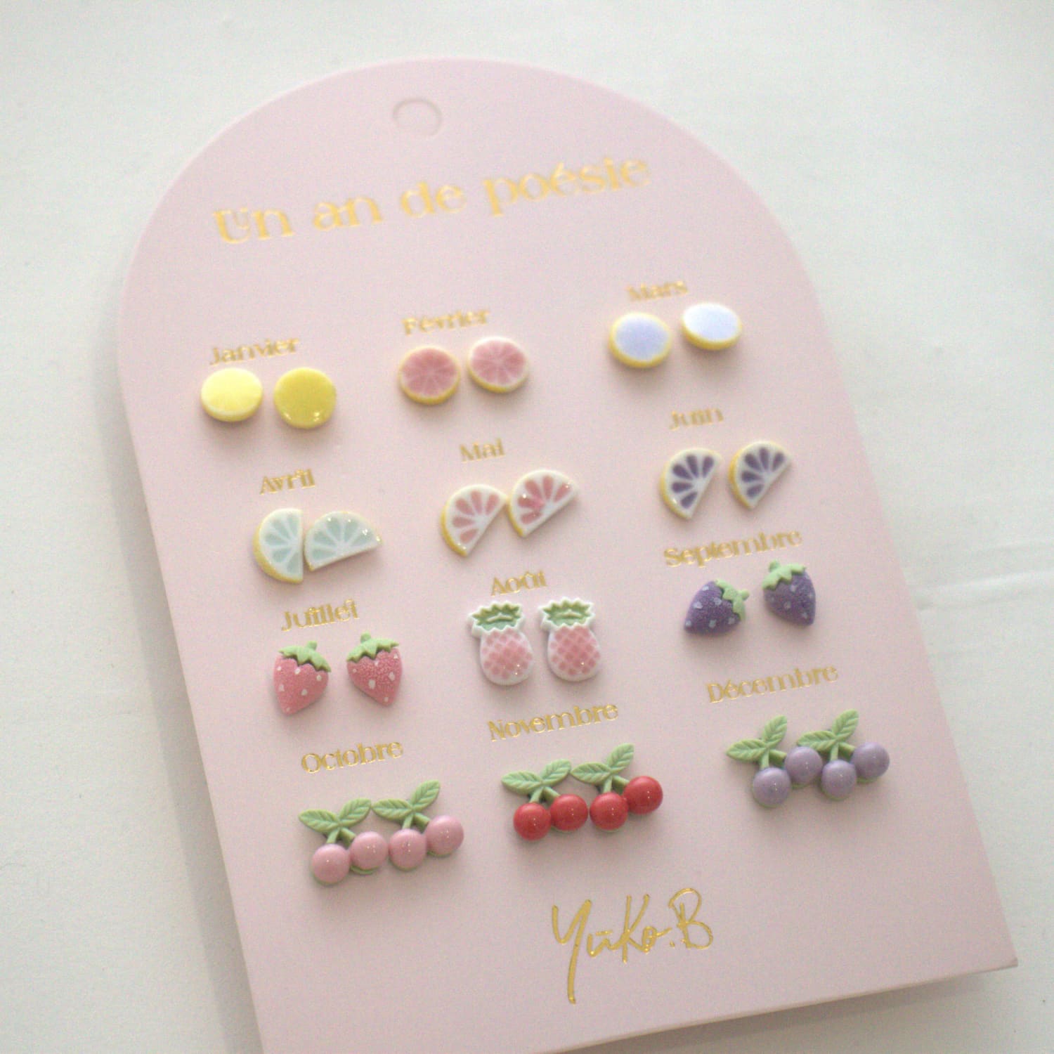Set of 12 pairs of earrings, A year of poetry - Fruit