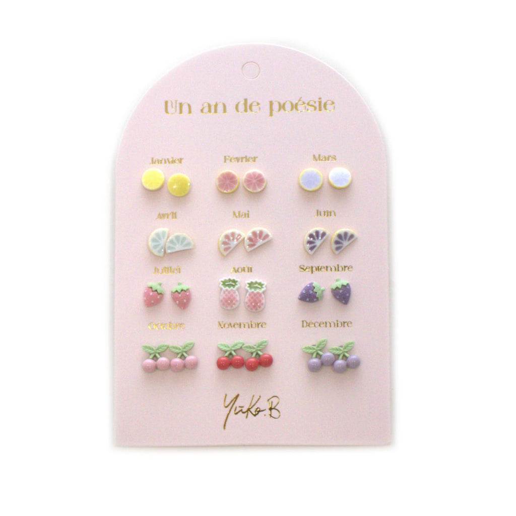 Set of 12 pairs of earrings, A year of poetry - Fruit