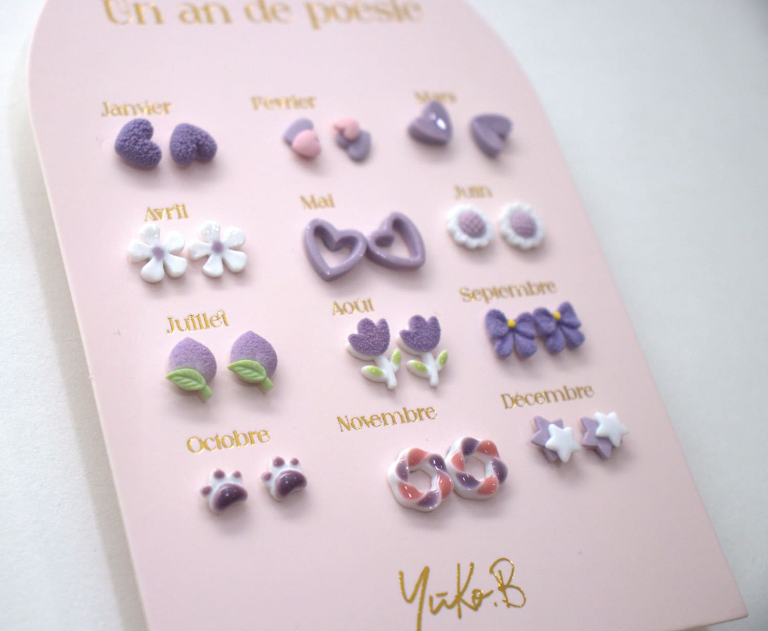 Set of 12 pairs of earrings, A year of poetry - Lilac