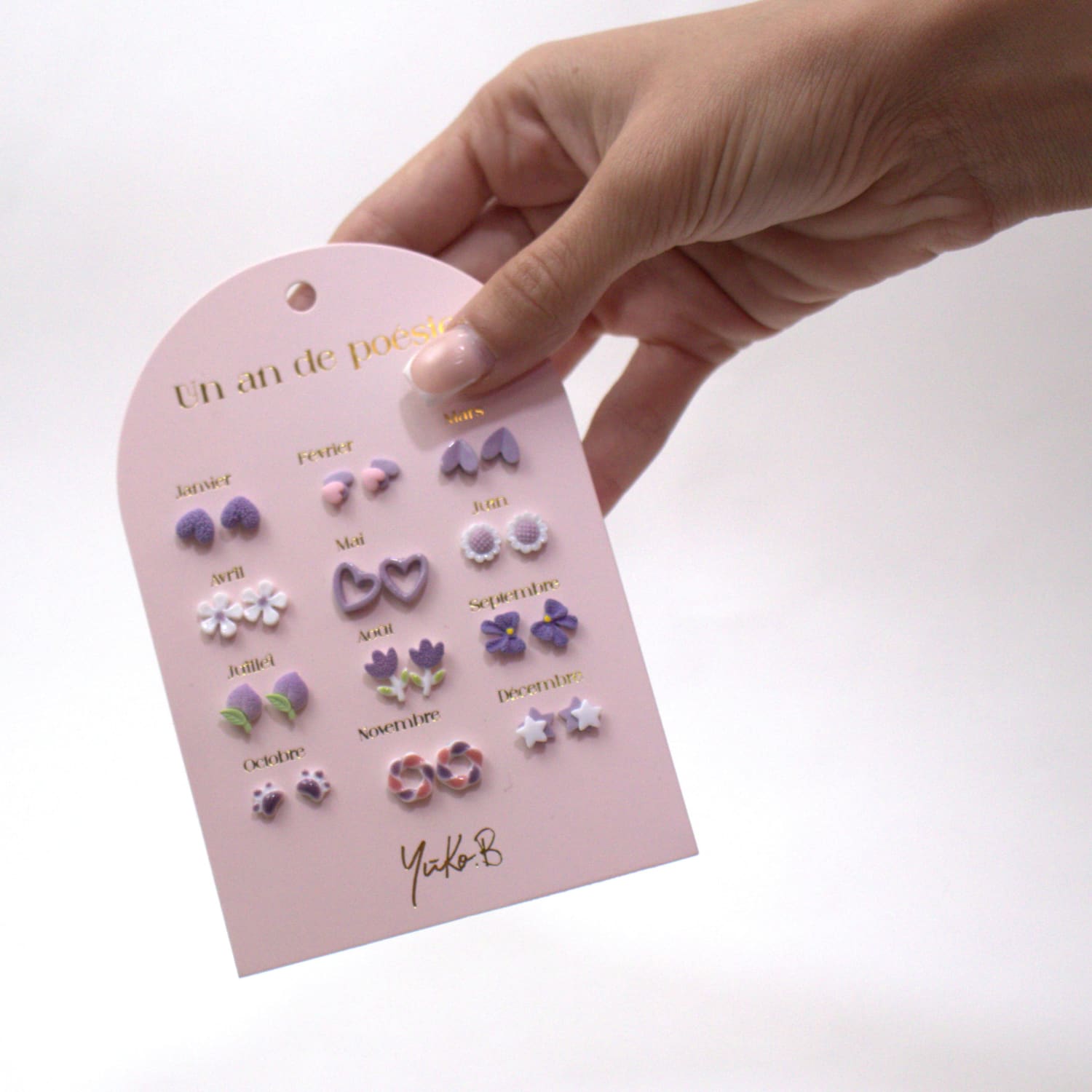 Set of 12 pairs of earrings, A year of poetry - Lilac