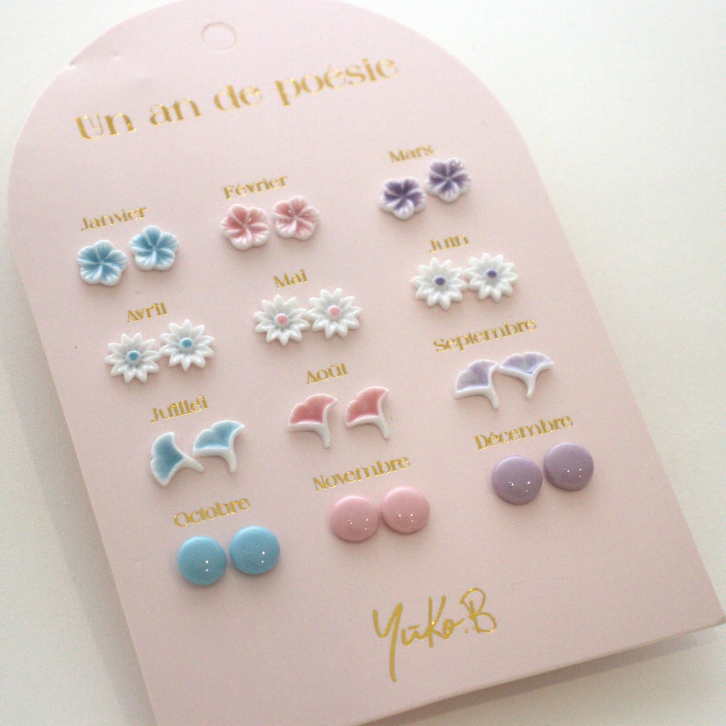 Set of 12 pairs of earrings, A year of poetry - Pastel