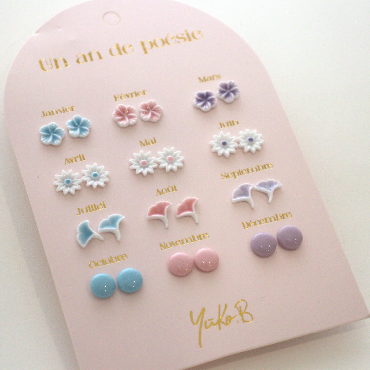 Set of 12 pairs of earrings, A year of poetry - Pastel