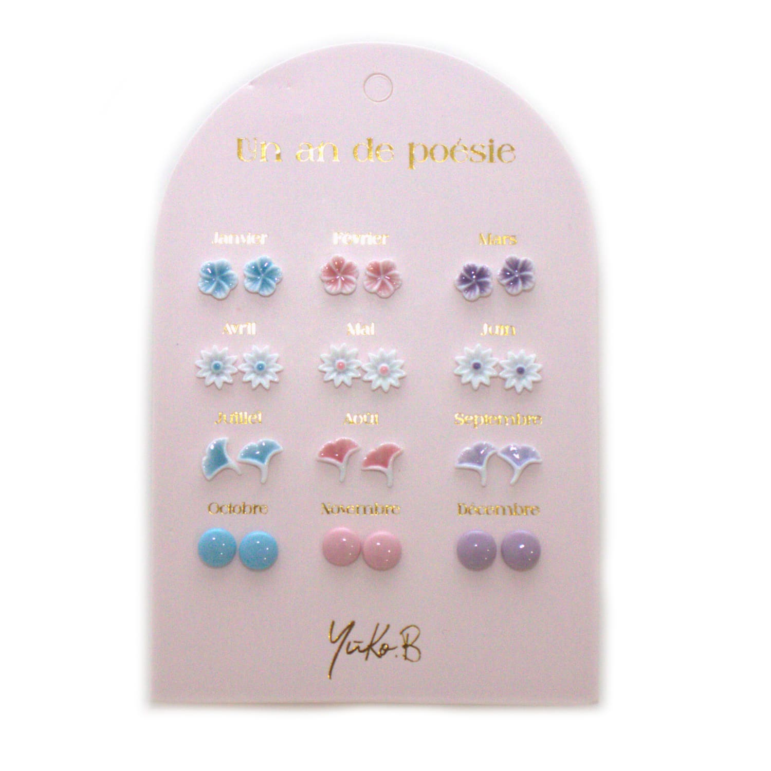Set of 12 pairs of earrings, A year of poetry - Pastel