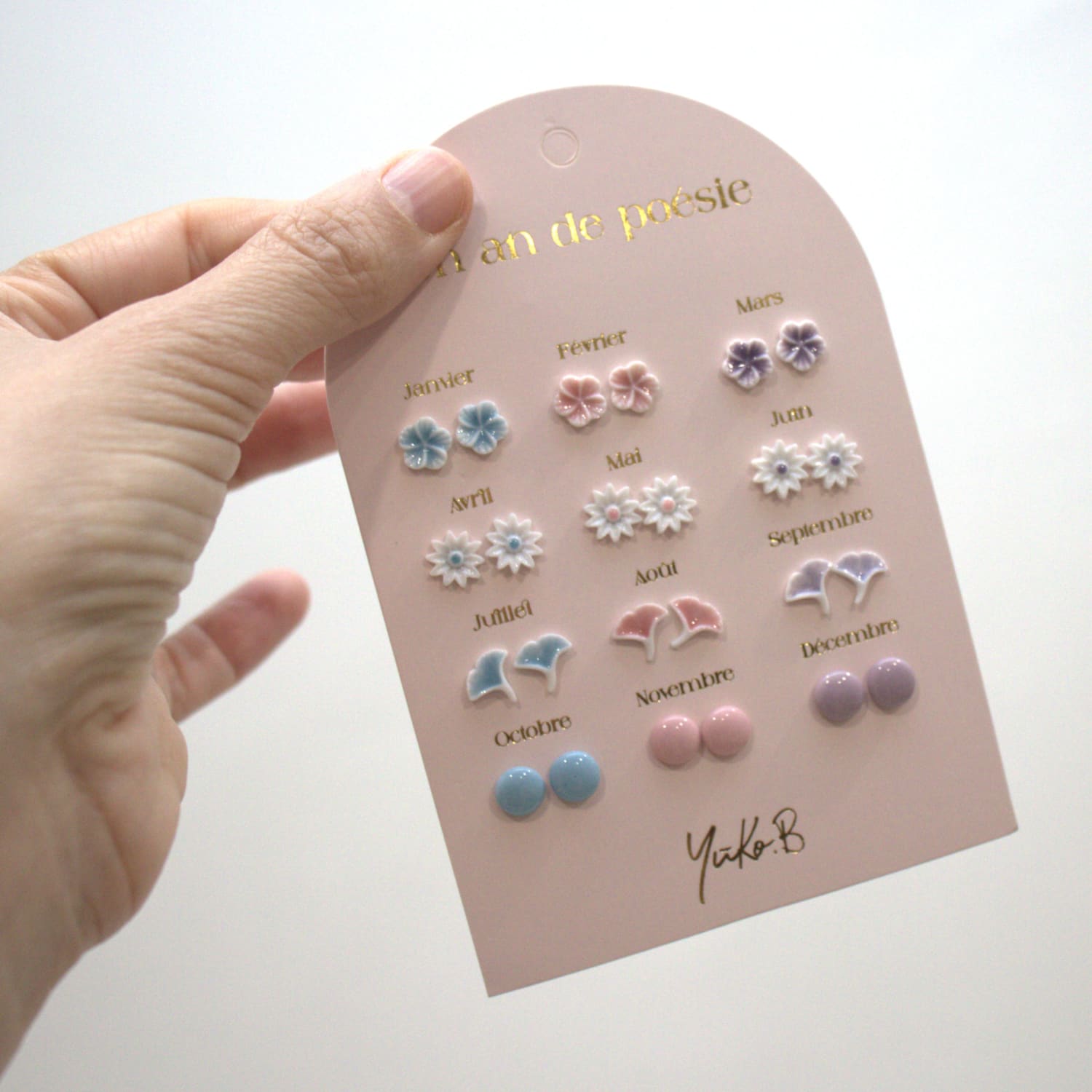 Set of 12 pairs of earrings, A year of poetry - Pastel