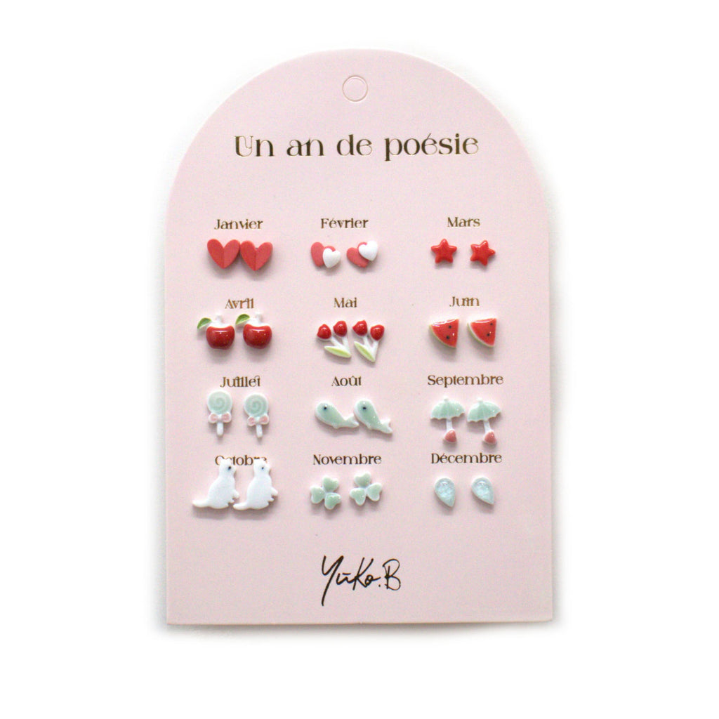 Set of 12 pairs of earrings, A year of poetry - Red Water