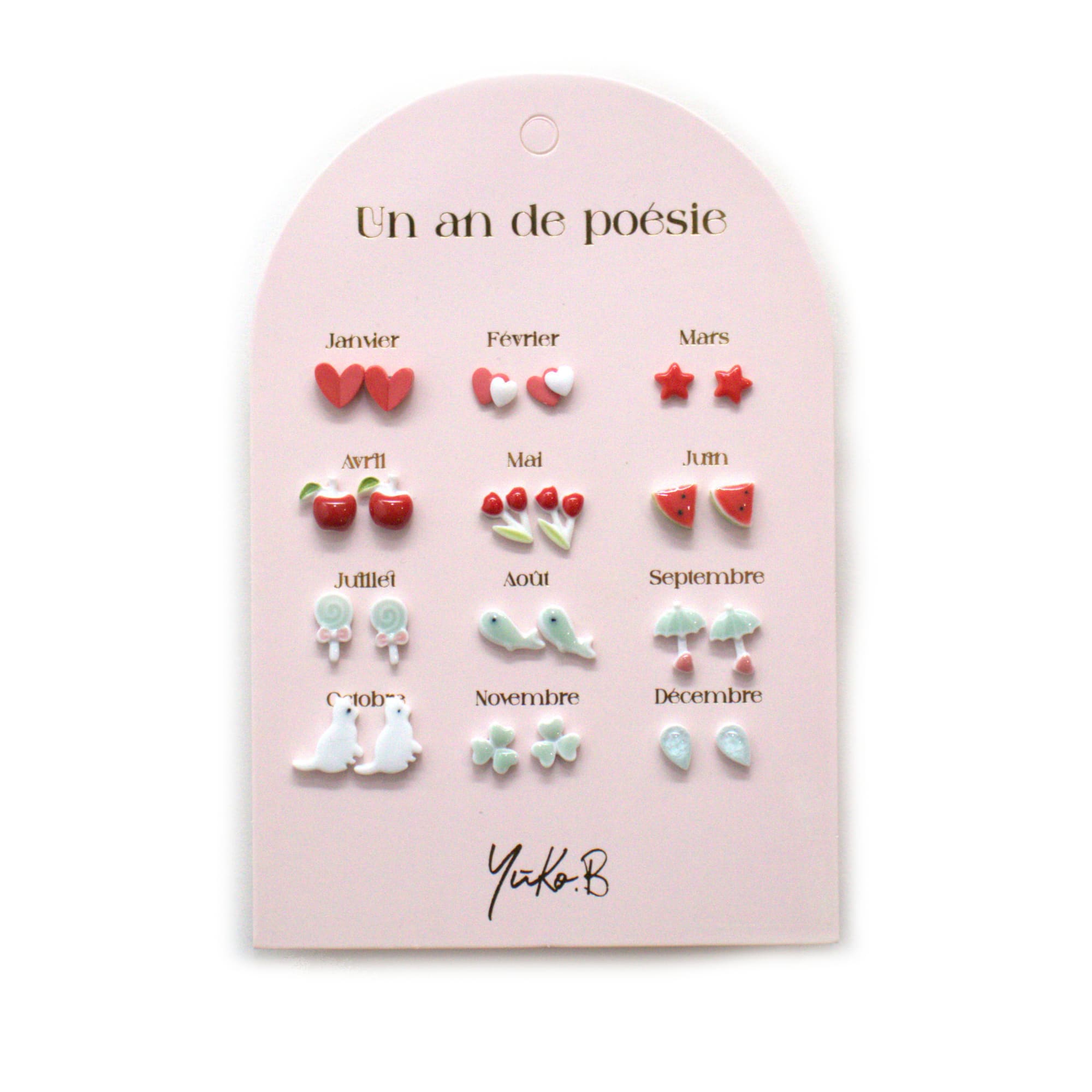 Set of 12 pairs of earrings, A year of poetry - Red Water