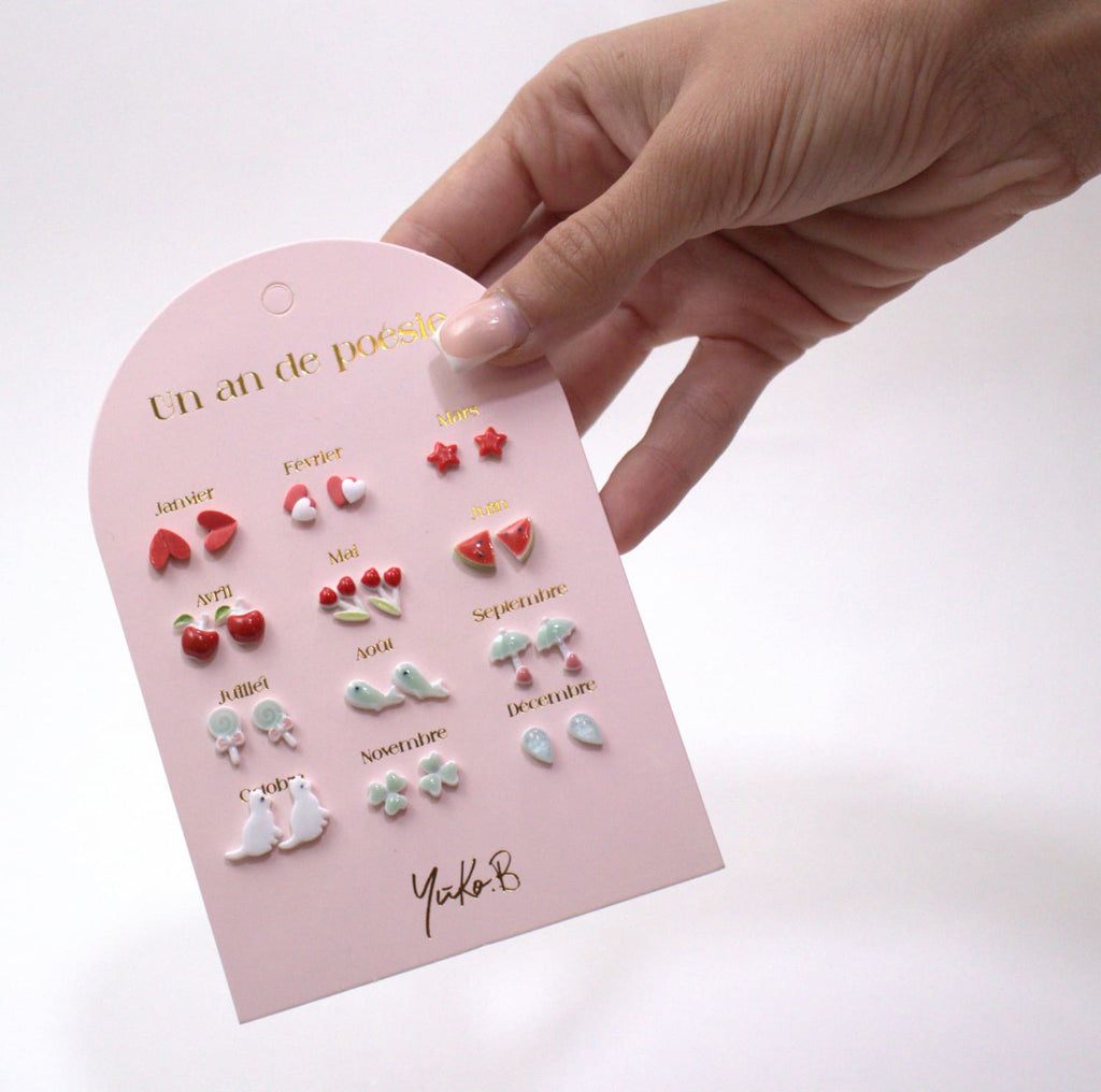 Set of 12 pairs of earrings, A year of poetry - Red Water