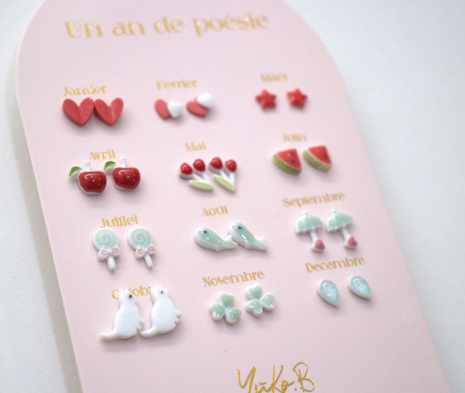 Set of 12 pairs of earrings, A year of poetry - Red Water