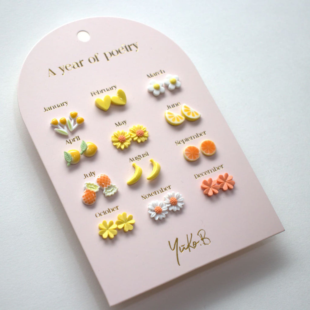 Set of 12 pairs of earrings, A year of poetry - Viva