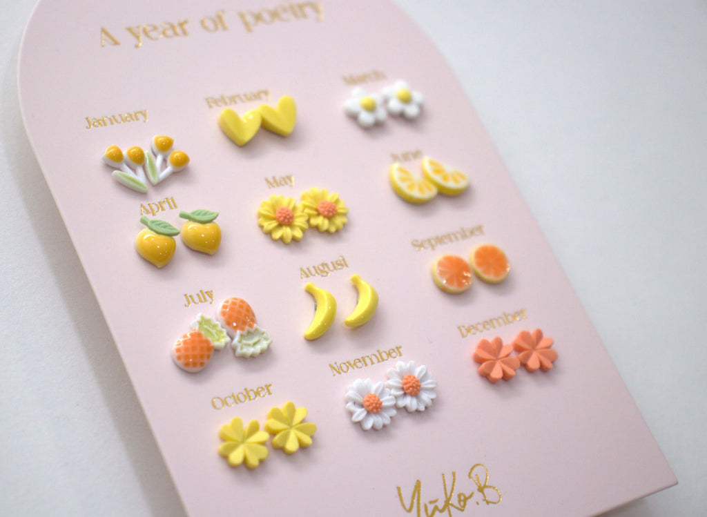 Set of 12 pairs of earrings, A year of poetry - Viva