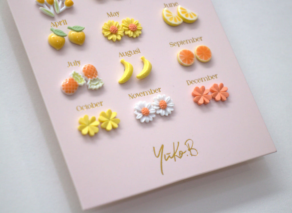 Set of 12 pairs of earrings, A year of poetry - Viva