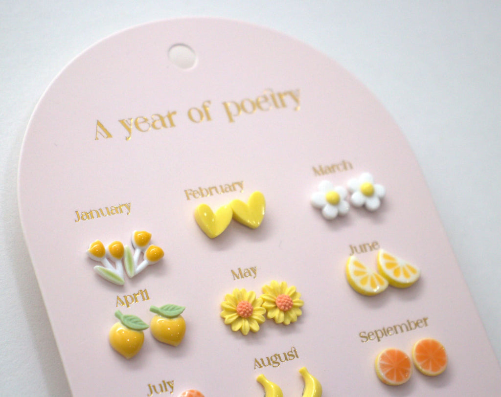 Set of 12 pairs of earrings, A year of poetry - Viva
