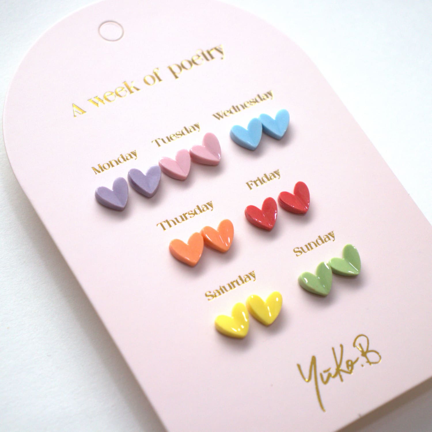 Set of 7 pairs of earrings, A week of poetry - Hearts
