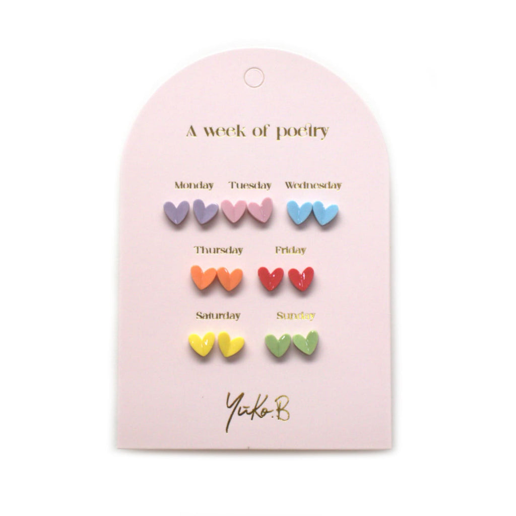 Set of 7 pairs of earrings, A week of poetry - Hearts