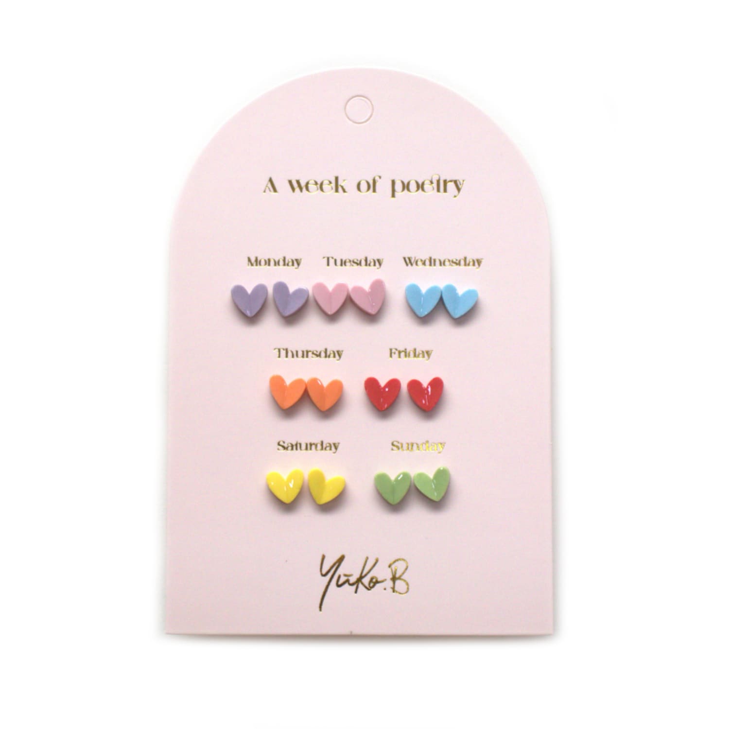 Set of 7 pairs of earrings, A week of poetry - Hearts