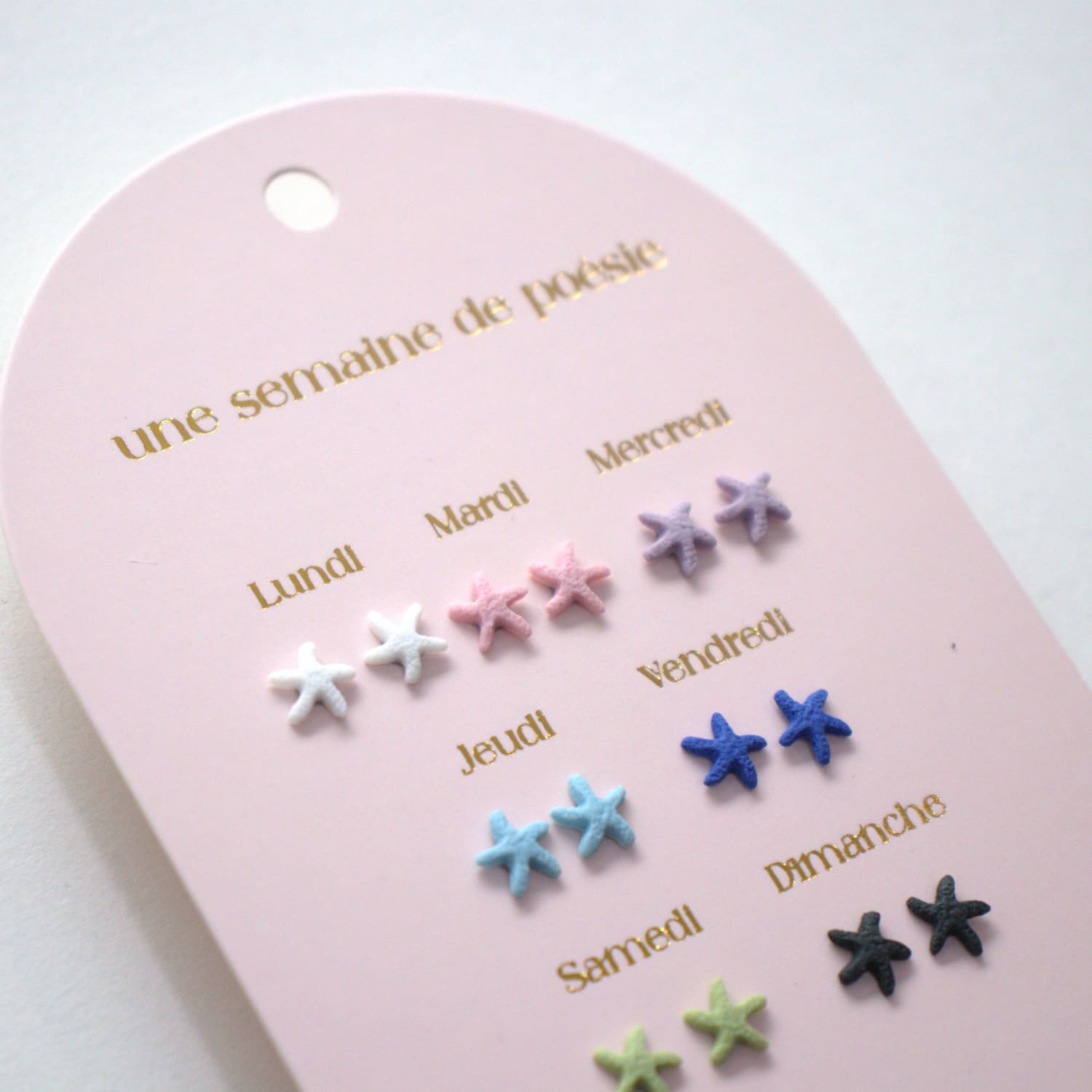 Set of 7 pairs of earrings, A week of poetry - Starfish