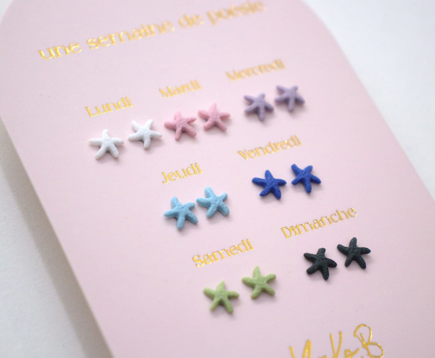Set of 7 pairs of earrings, A week of poetry - Starfish