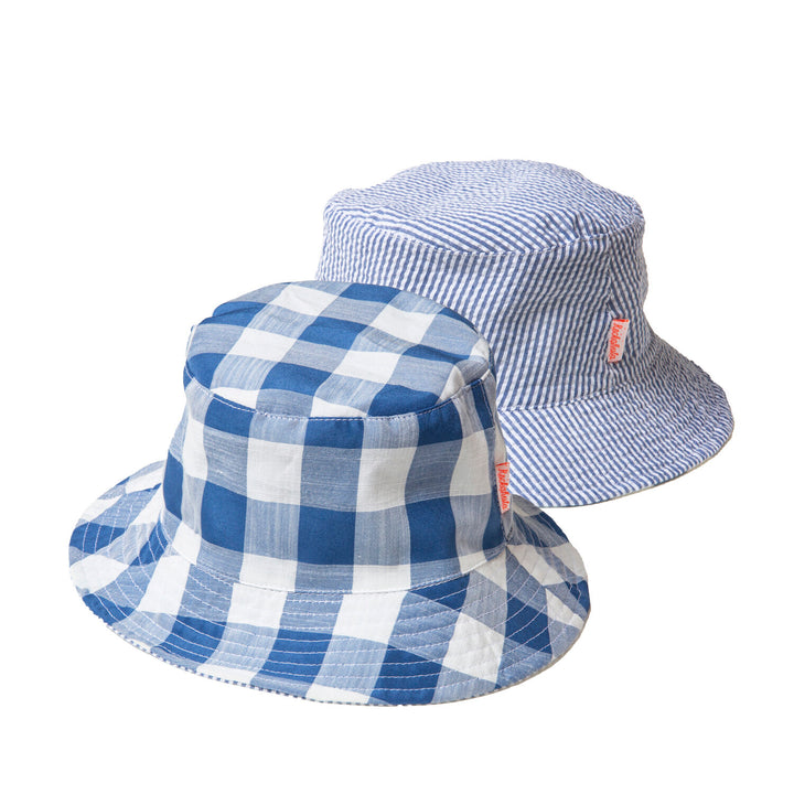 Cappello da sole reversibile, Quadretti blu (3-6 anni)