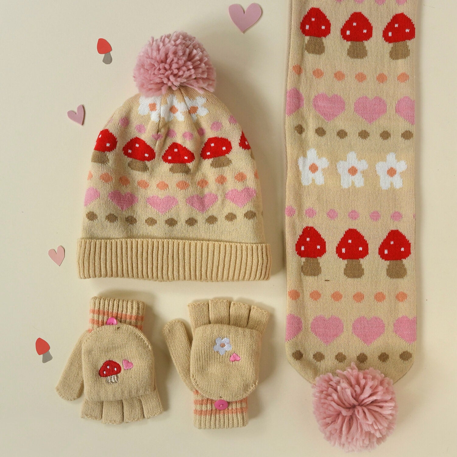 Guanti in maglia, Funghi (3-6 anni)