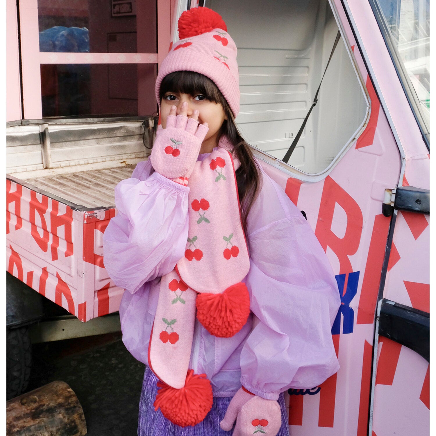 Guanti in maglia, Ciliegie (3-6 anni)