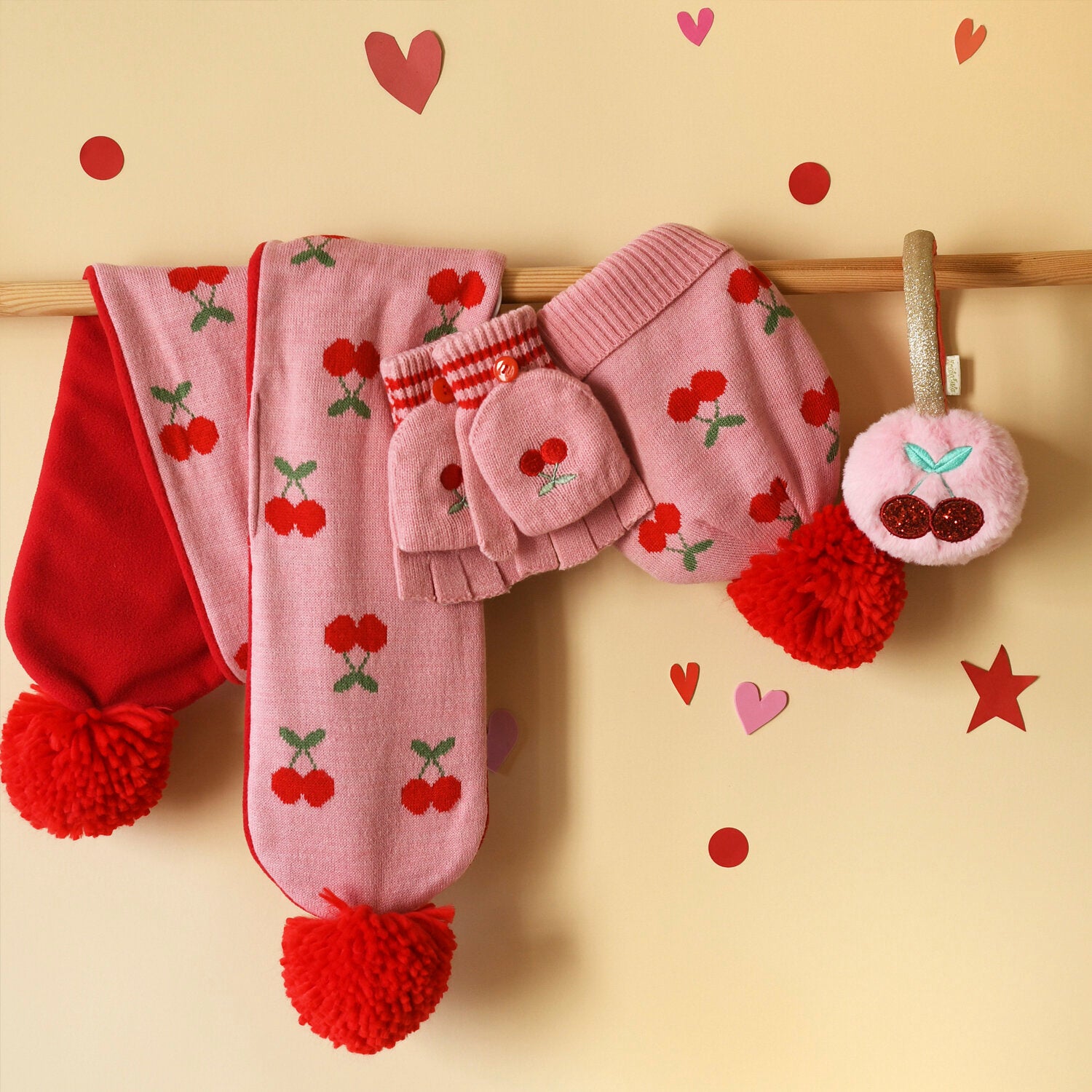 Guanti in maglia, Ciliegie (3-6 anni)