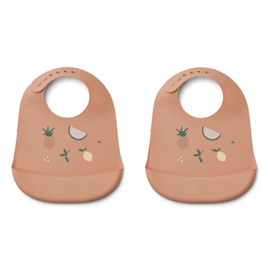 Set of 2 fruit silicone bibs