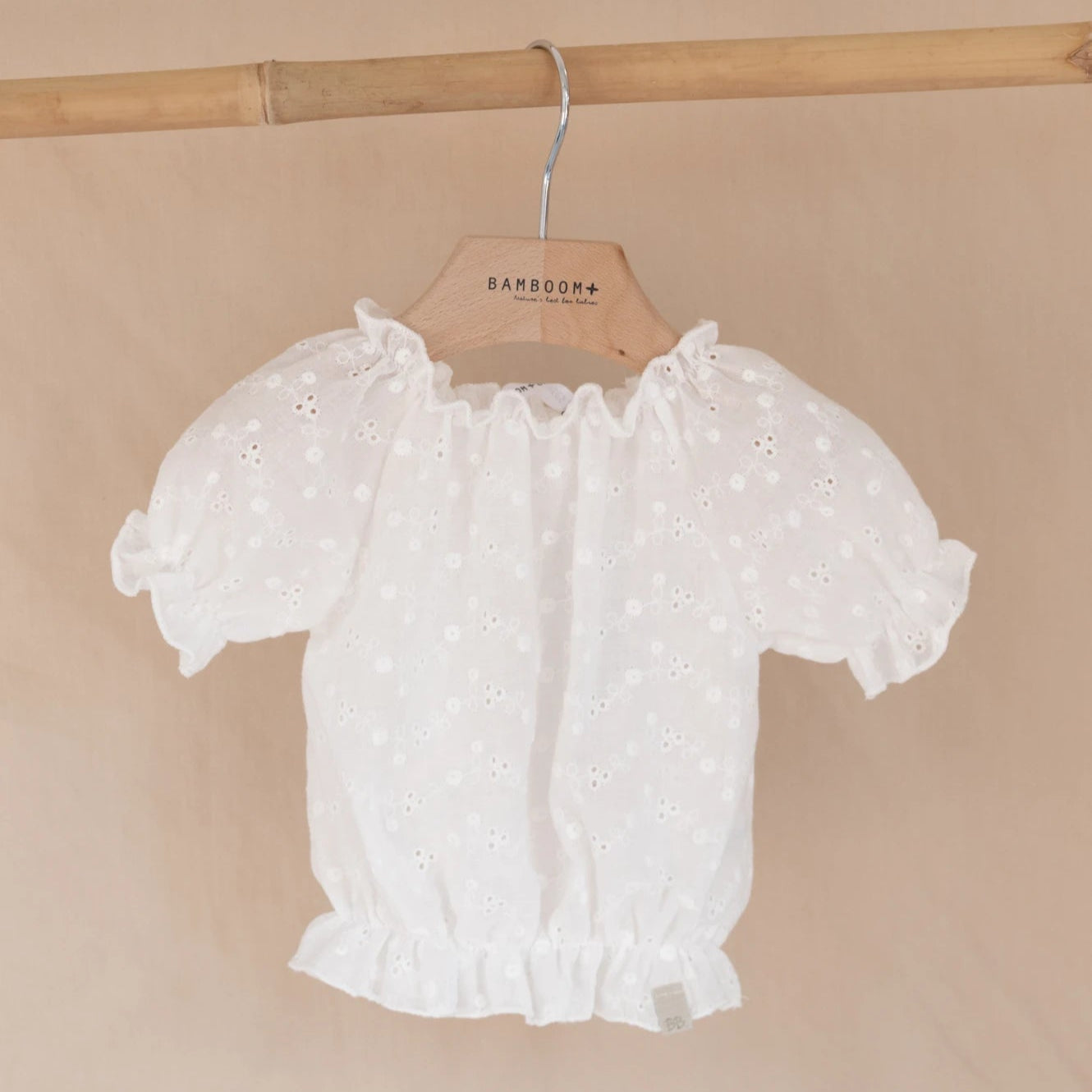 Top sangallo in bambù e cotone bio, Off white