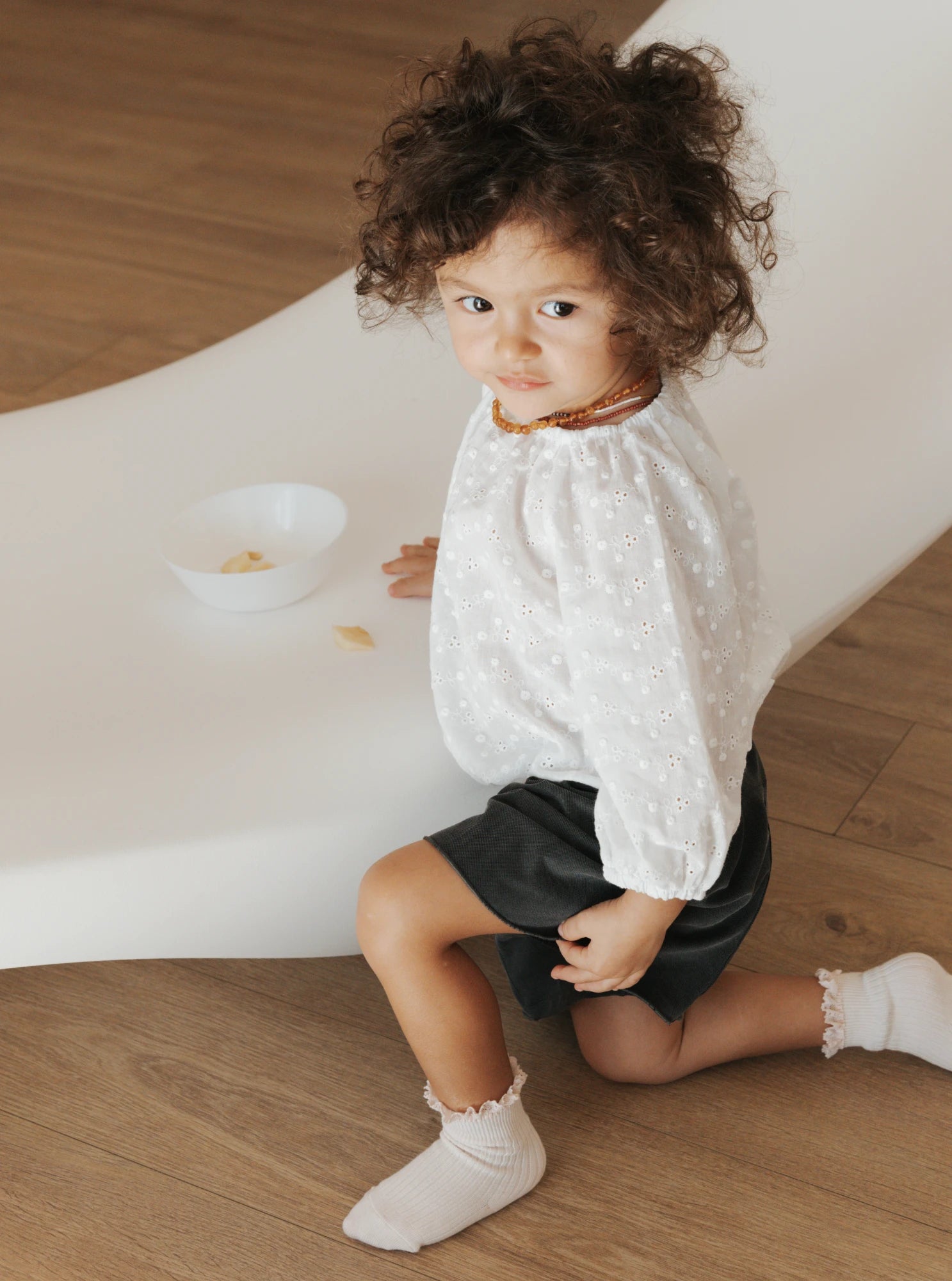 Top sangallo in bambù e cotone bio, Off white | Bamboom Made in italy