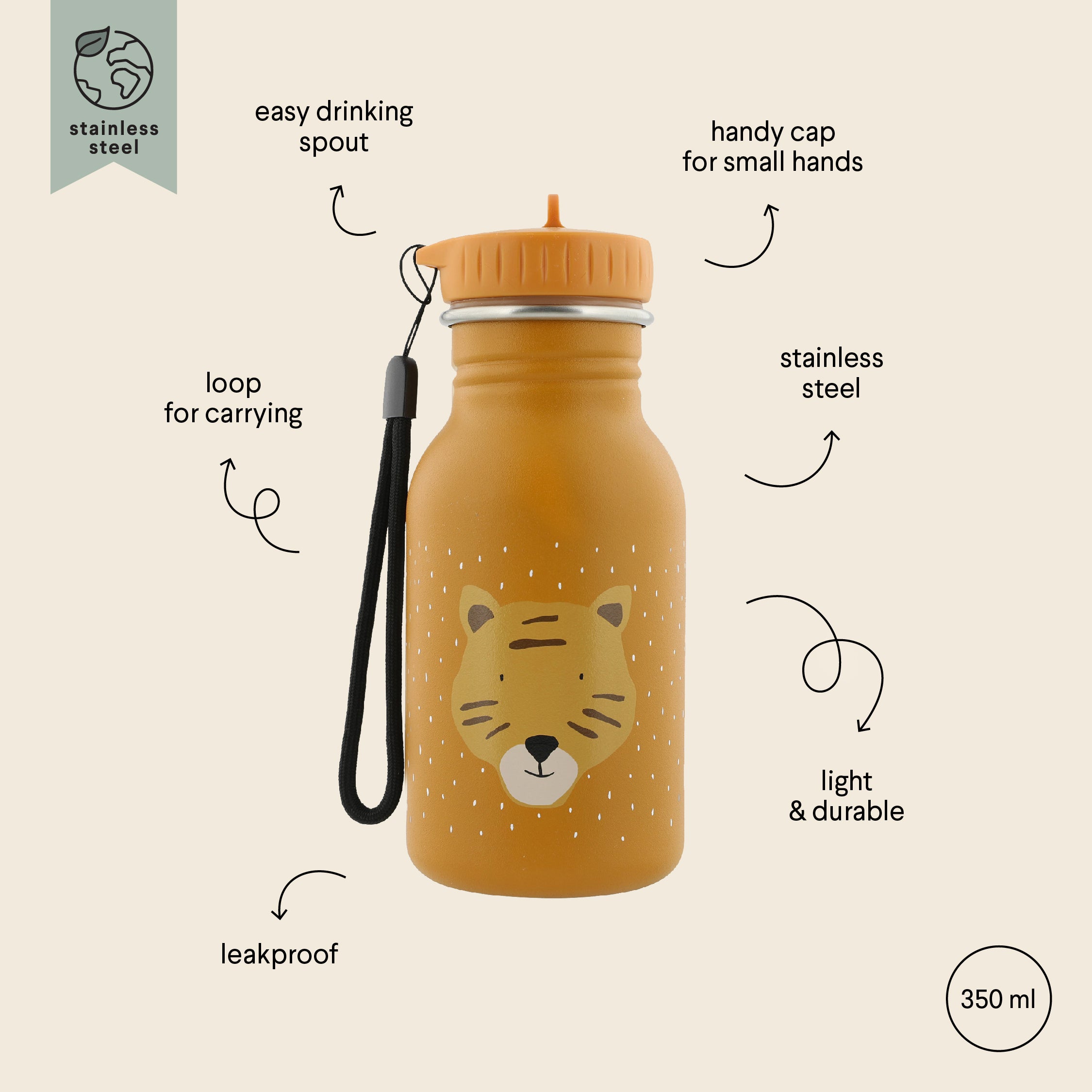 Stainless steel water bottle 350ml, Tiger