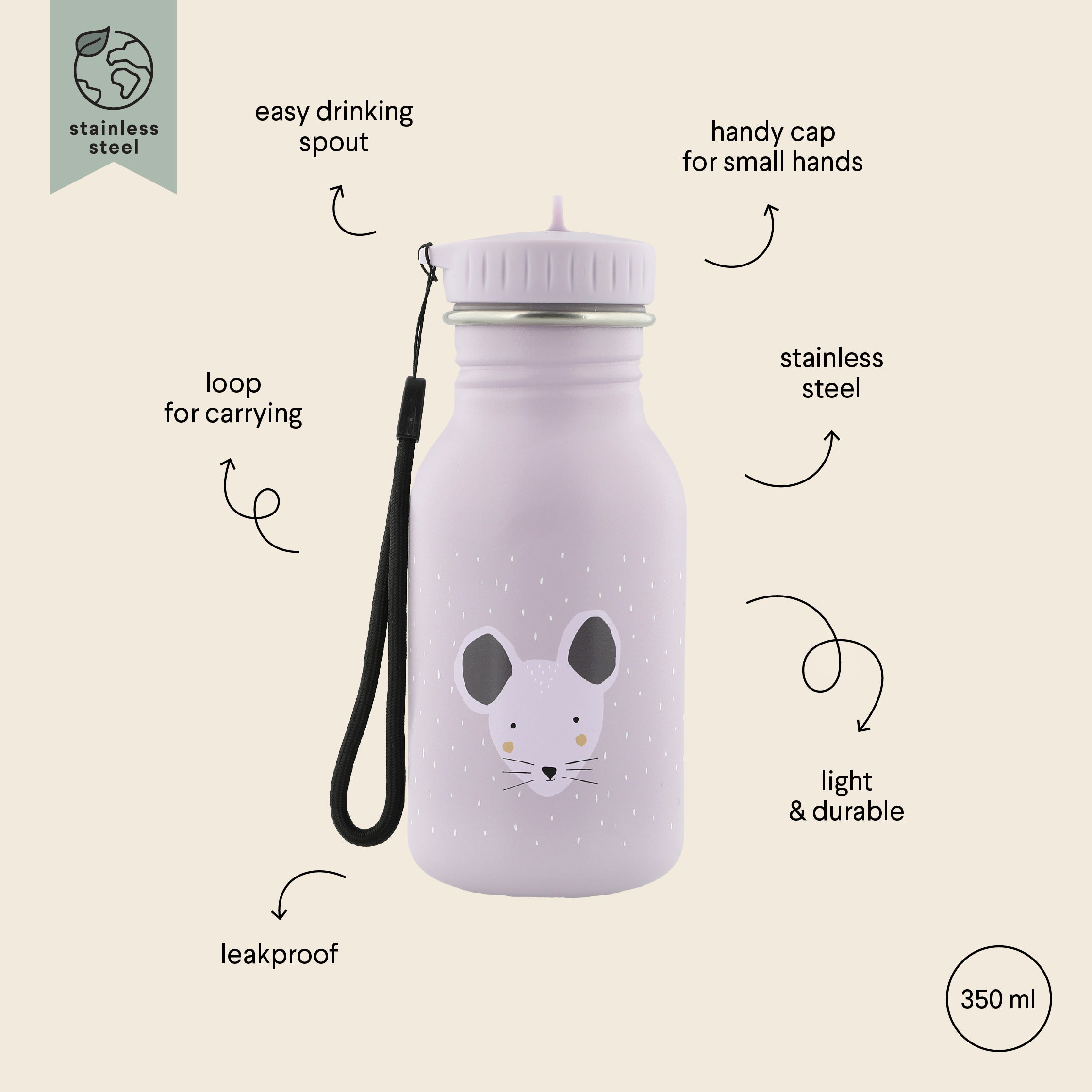 Borraccia acciaio inox 350ml, Topo