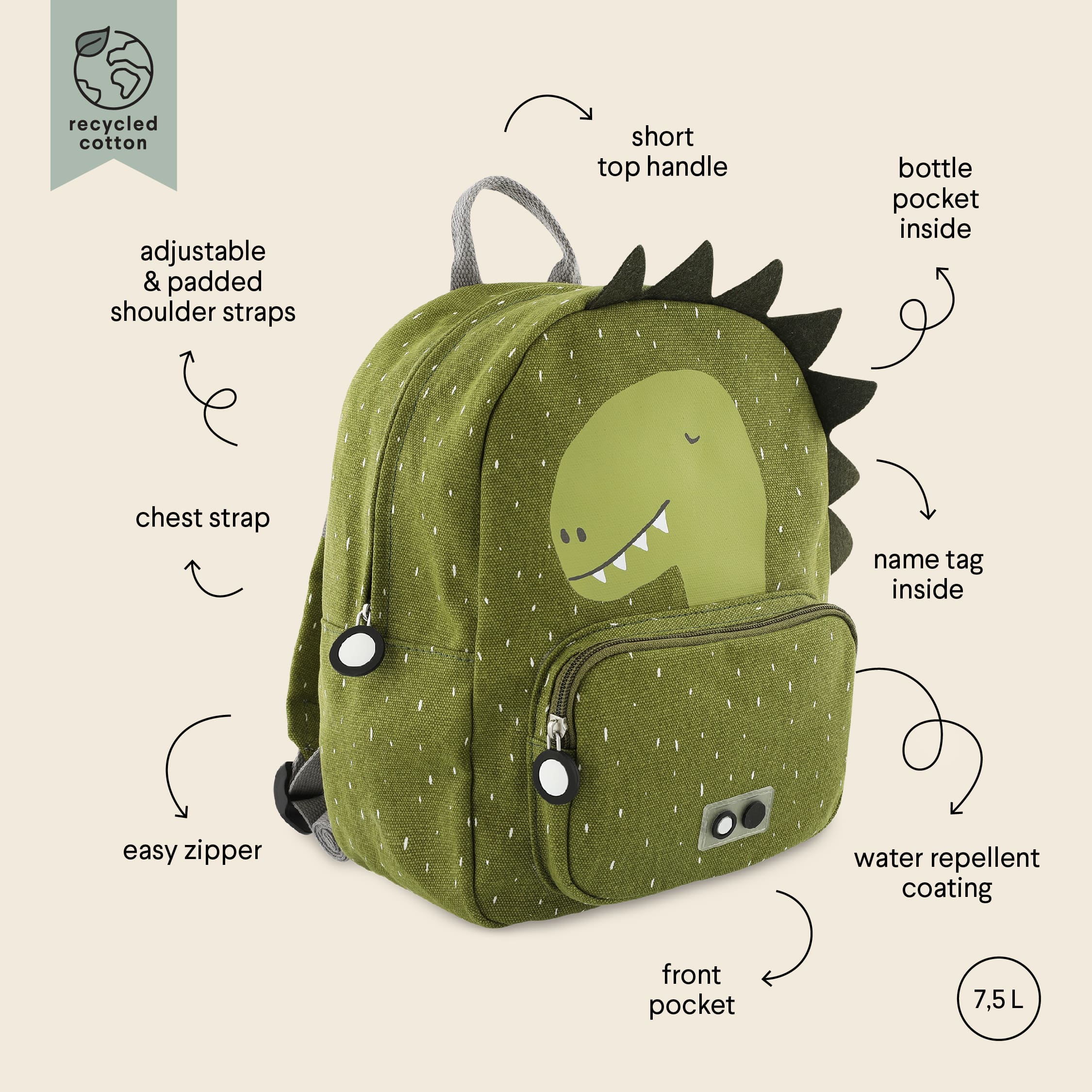 Zaino Dinosauro grande idrorepellente, 3-5 anni