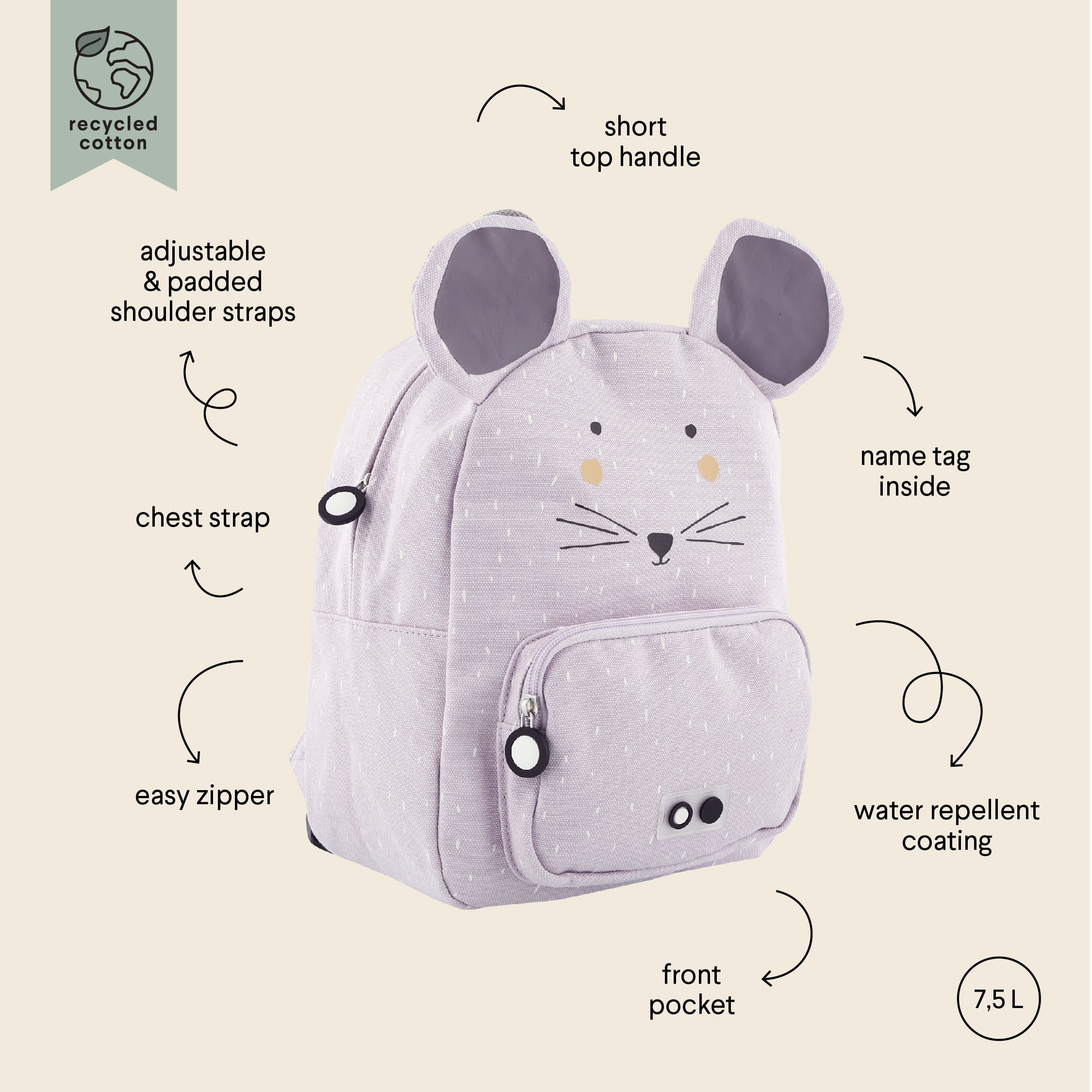 Zaino Topo grande idrorepellente, 3-5 anni