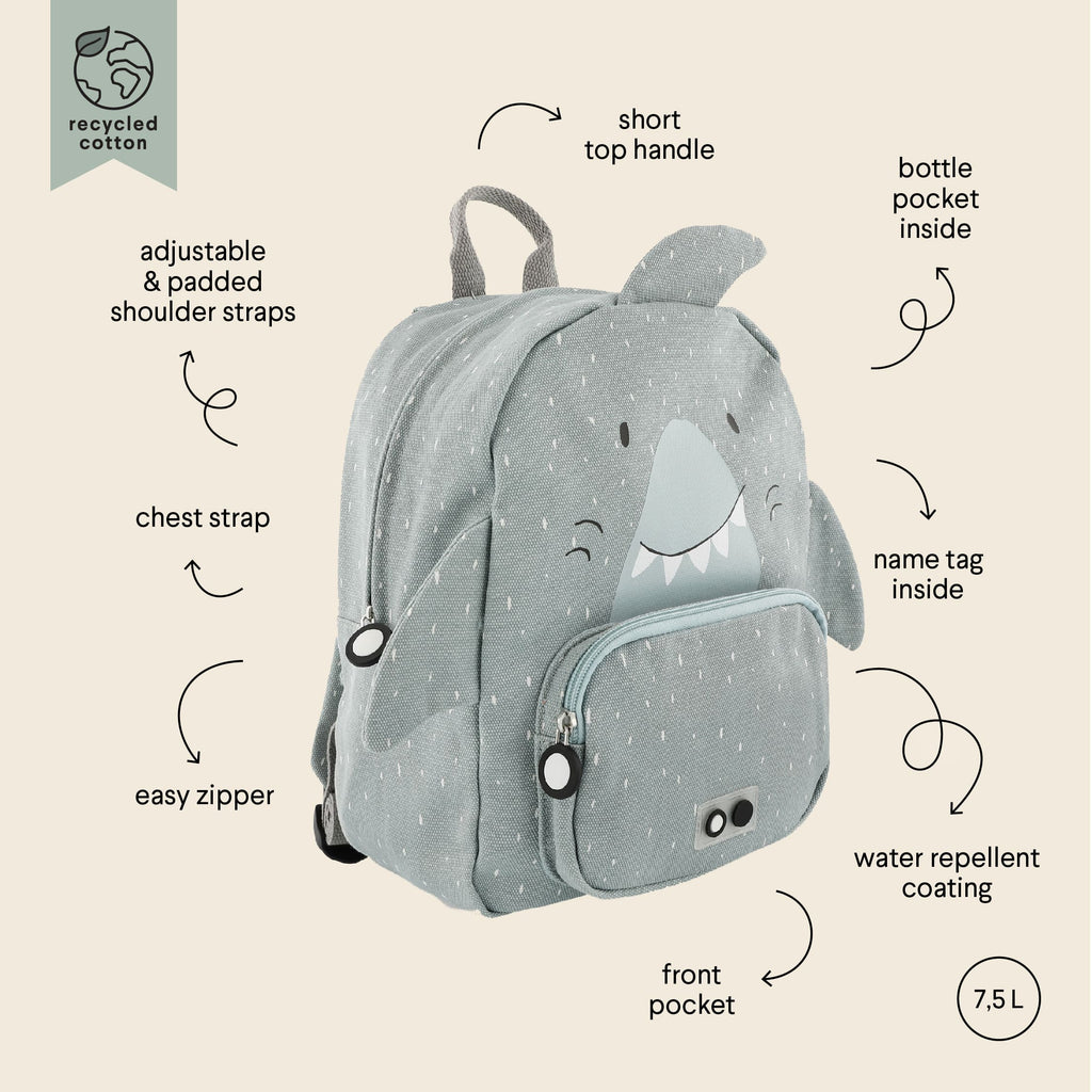Large Water Repellent Shark Backpack, 3-5 Years
