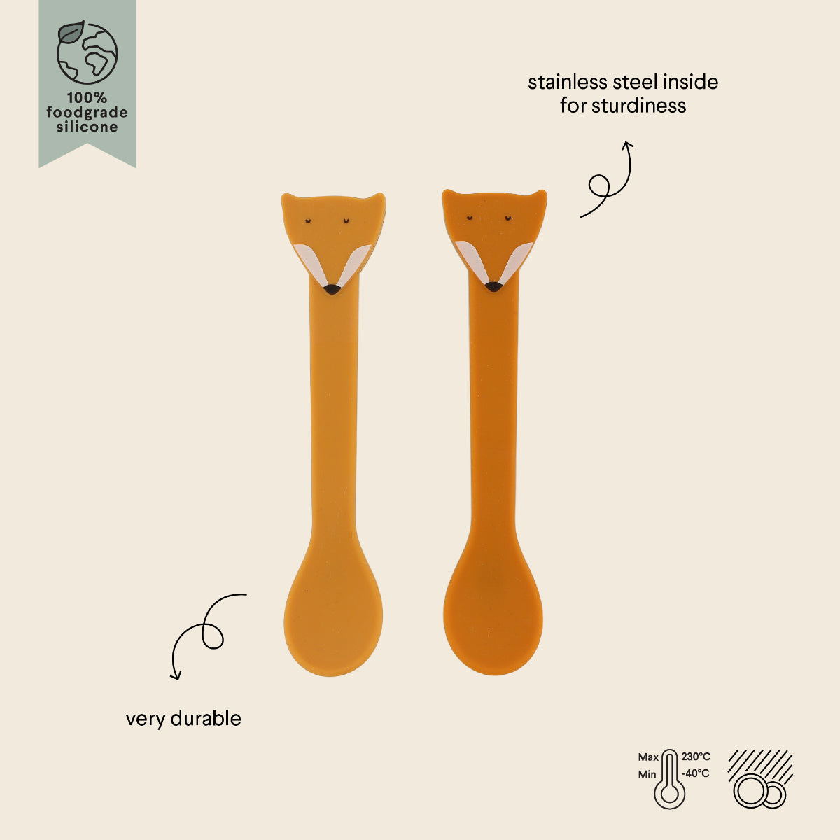 Set of 2 Silicone Teaspoons - Fox