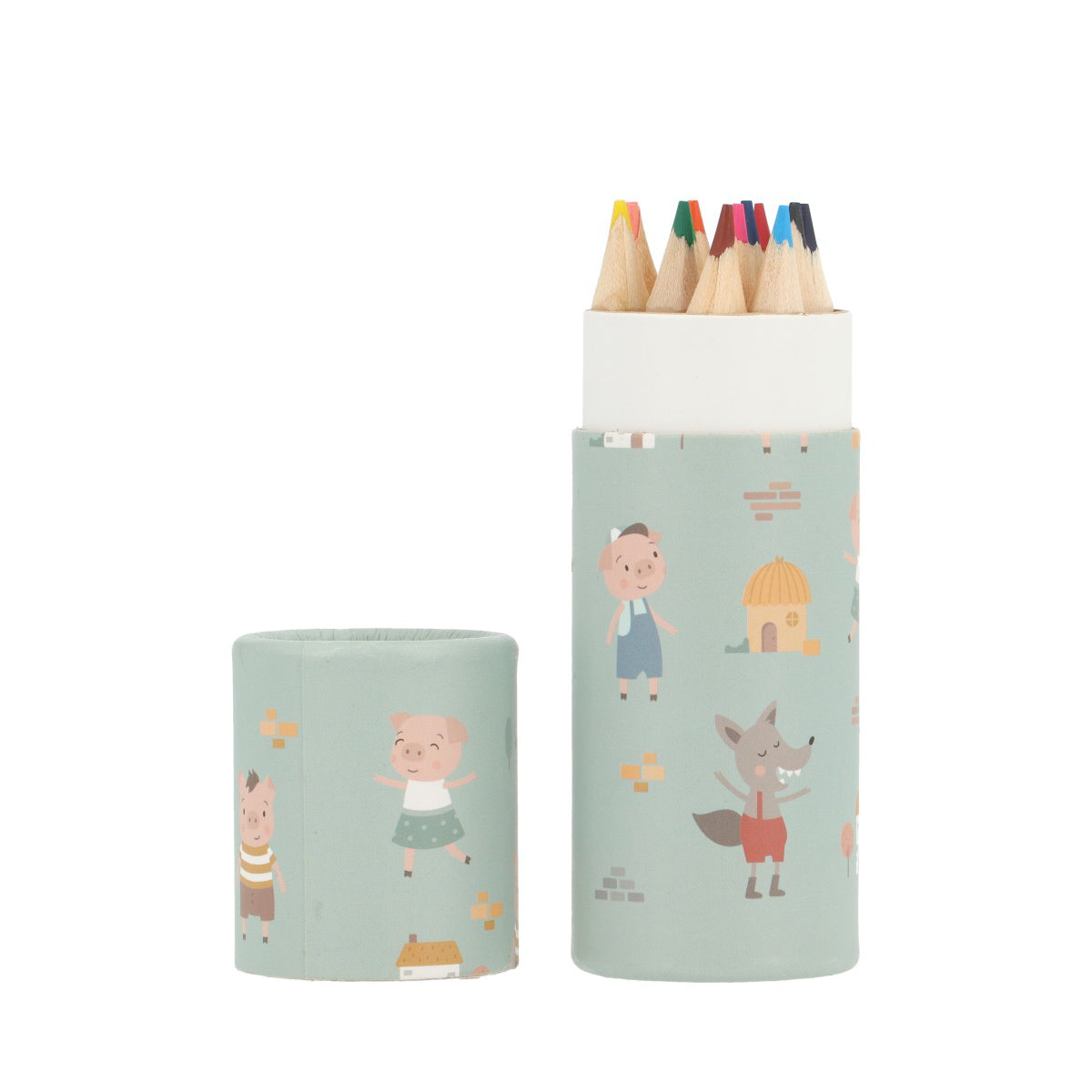 Tube of 12 colored pencils, Three little pigs