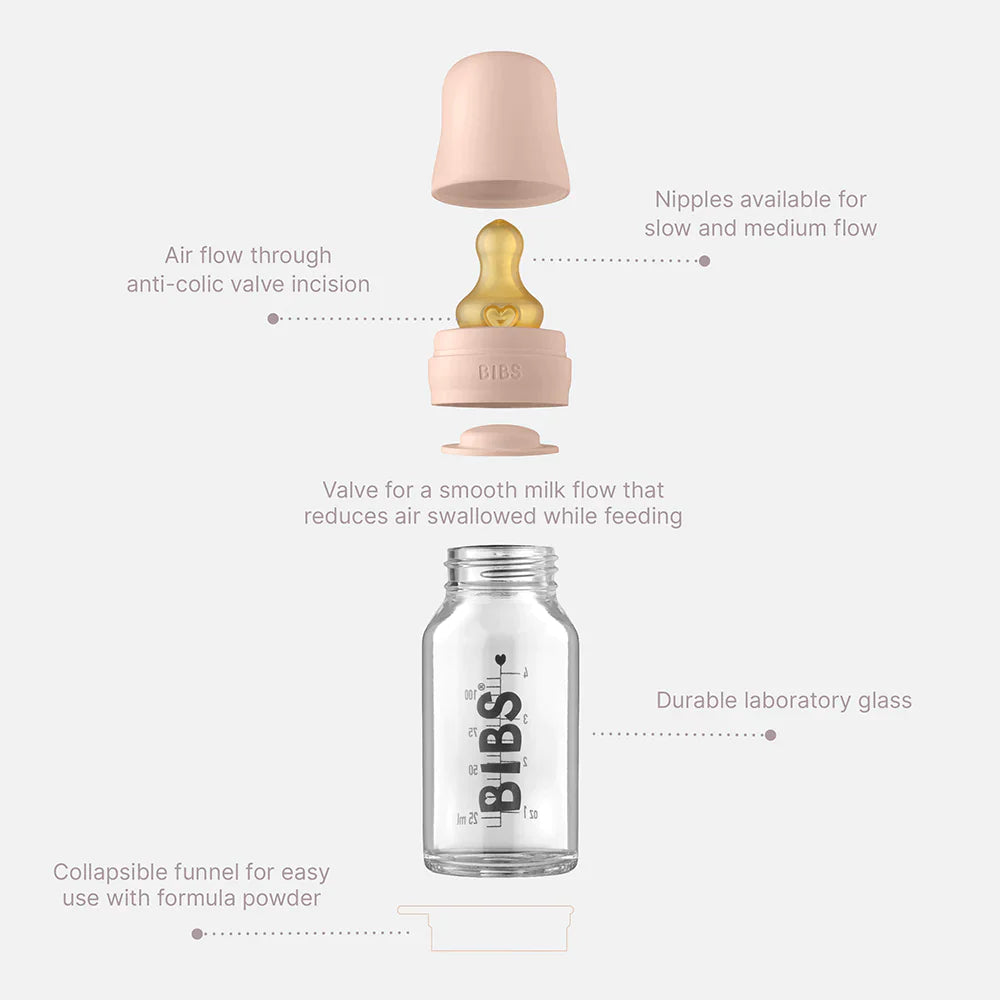 Bibs glass baby bottle 225ml, Dusty lilac