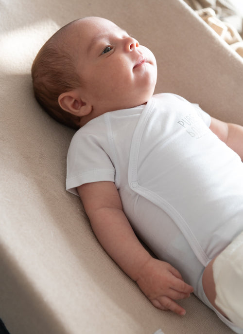 Organic bamboo short-sleeved bodysuit, Set of 2 Light blue