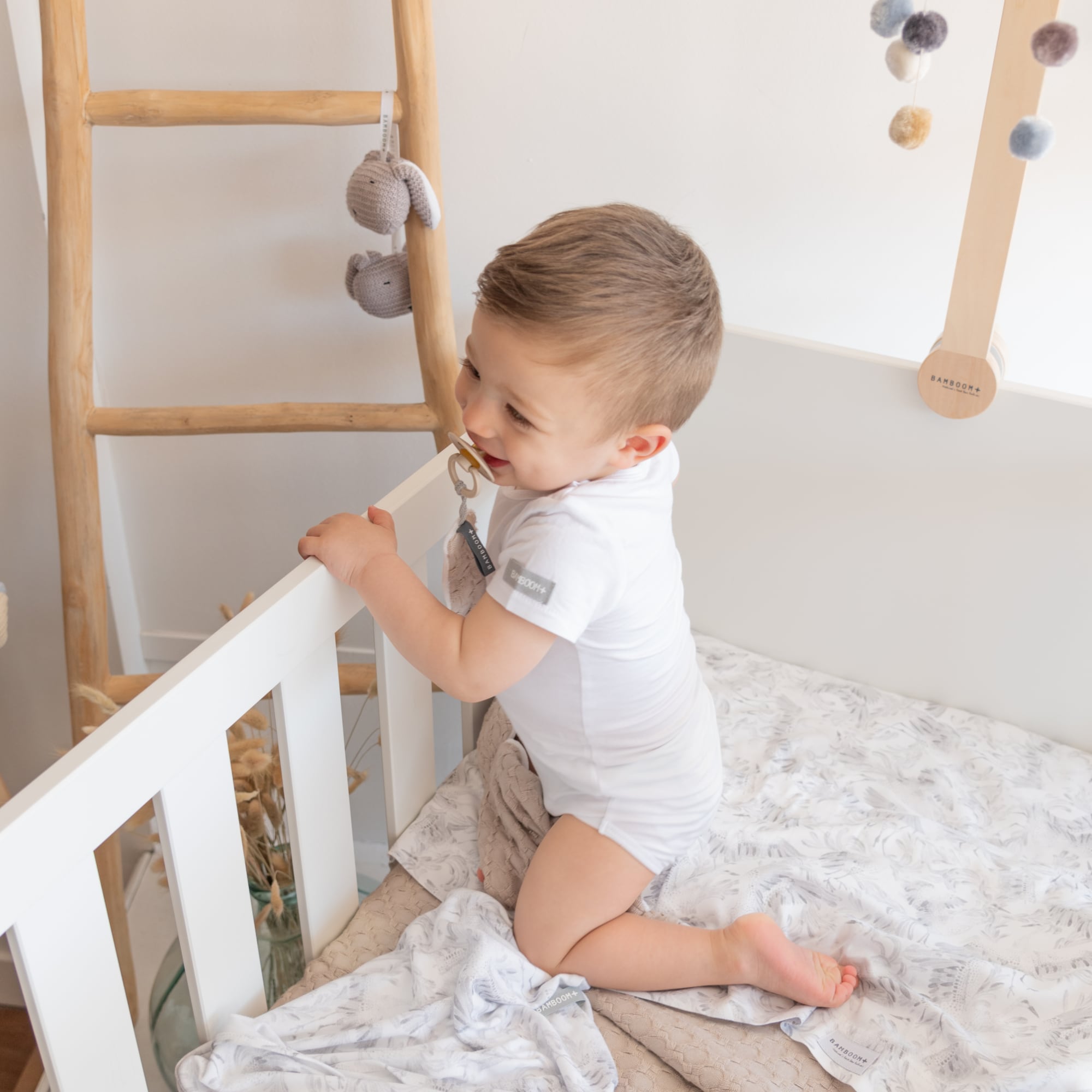 Organic bamboo short-sleeved bodysuit, Set of 2 Light blue