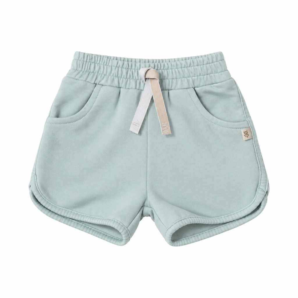 Pantaloncino in bambù cotone bio, Water petrol, capo intero su sfondo bianco