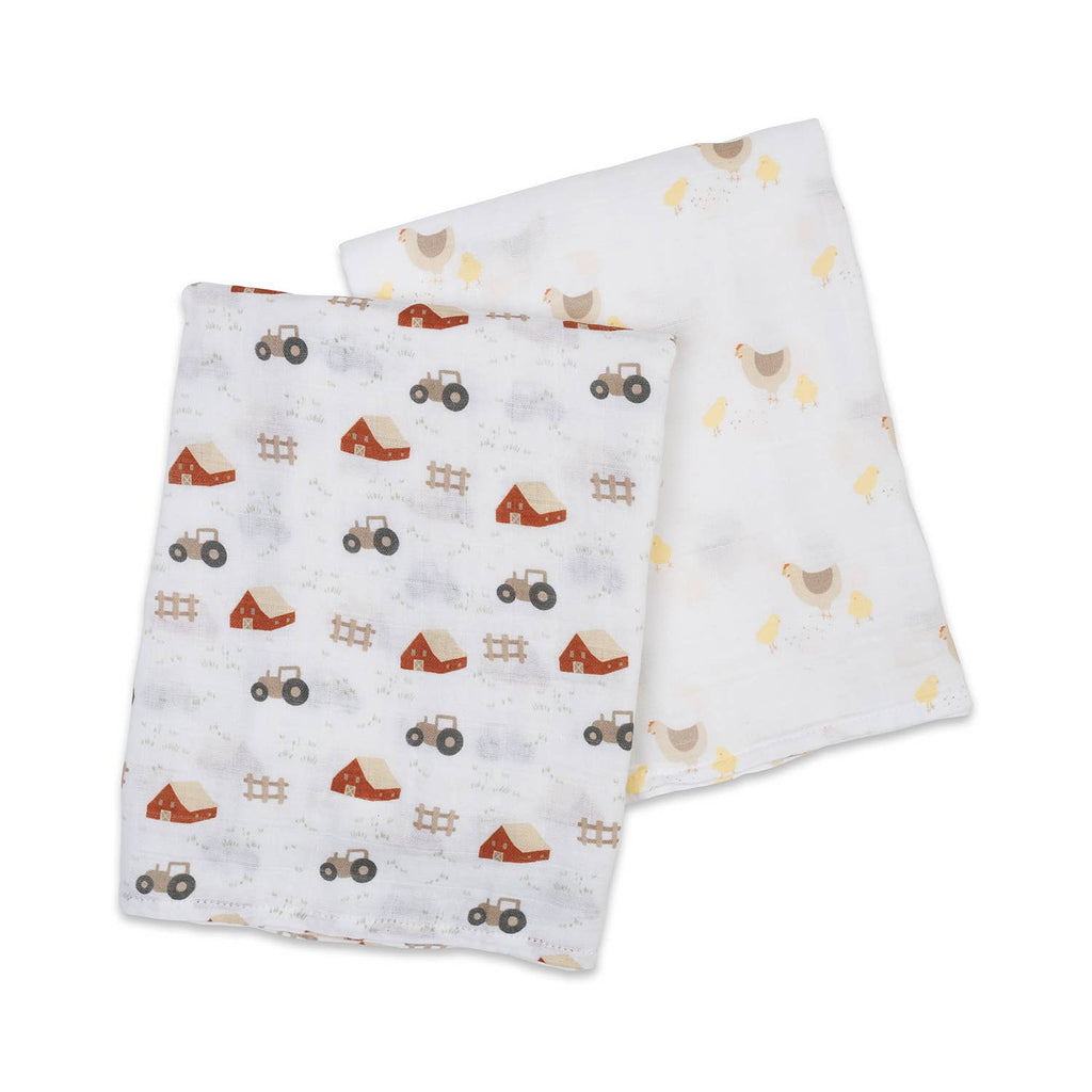 Copertina mussola cotone, Set da 2 - 100x100cm, Fattoria / Galline e Pulcini