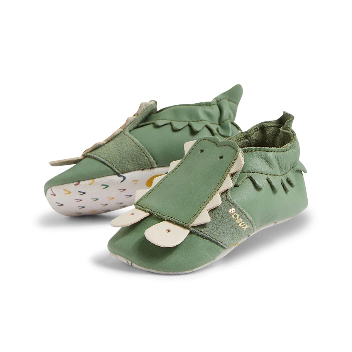 Soft Leather Slippers, Green Snap