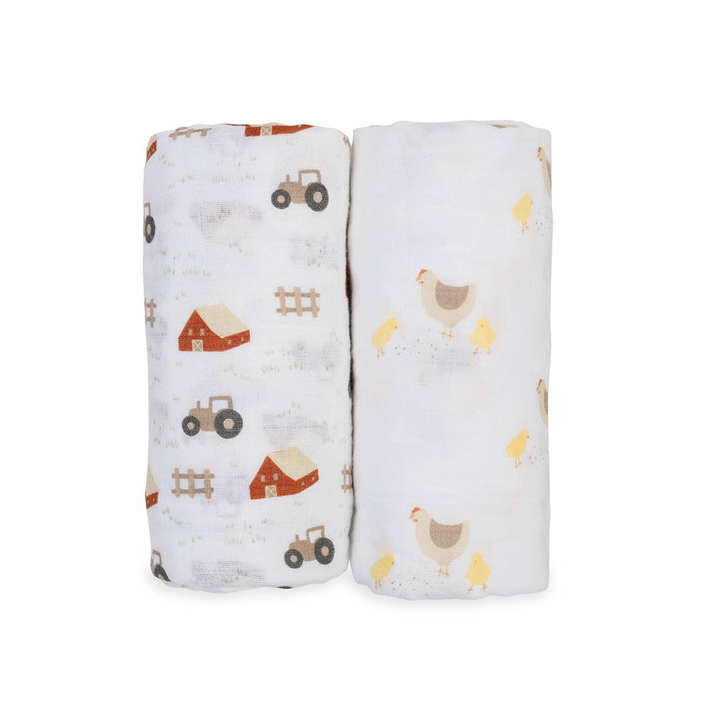 Copertina mussola cotone, Set da 2 - 100x100cm, Fattoria / Galline e Pulcini