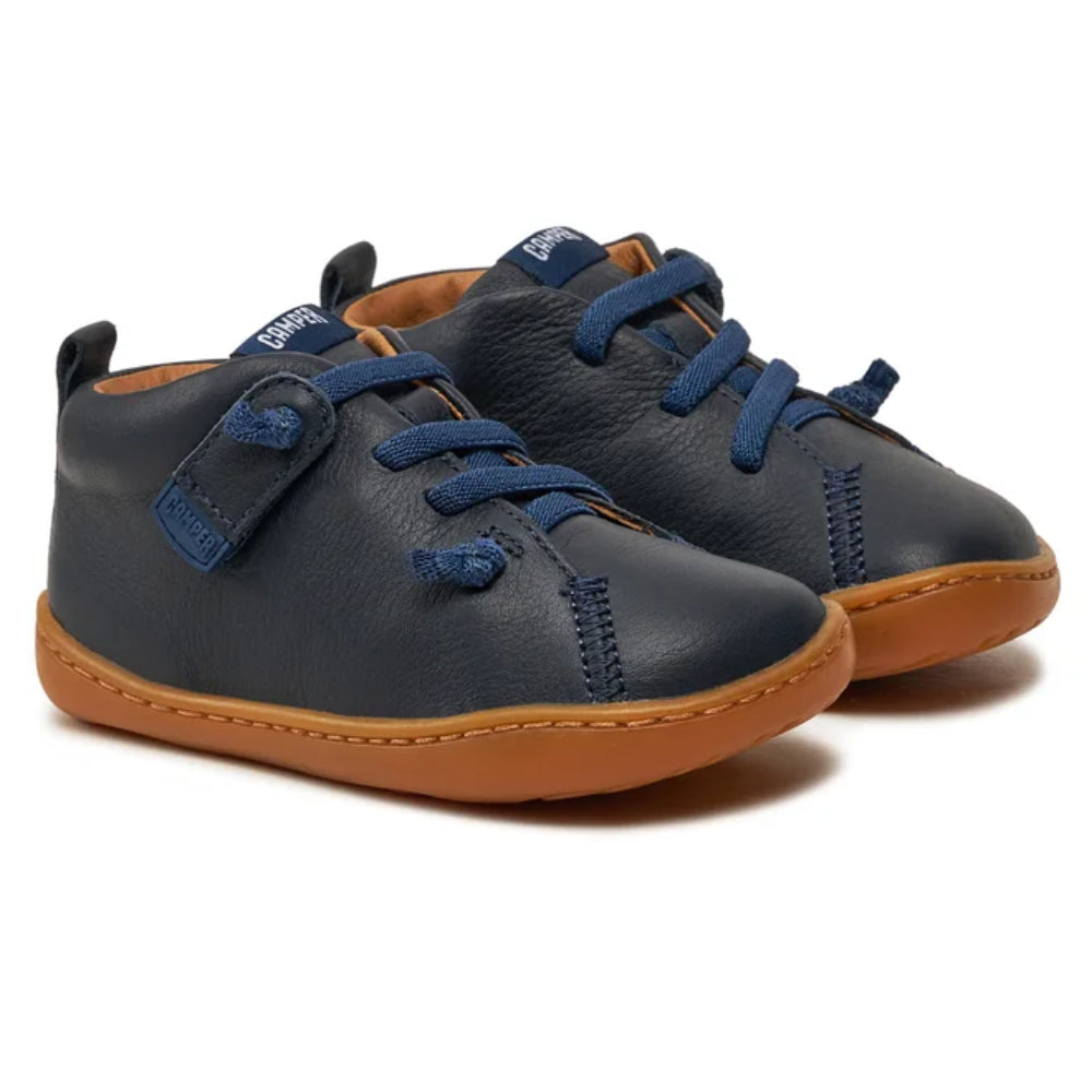 Blue leather ankle boots for kids, Peu
