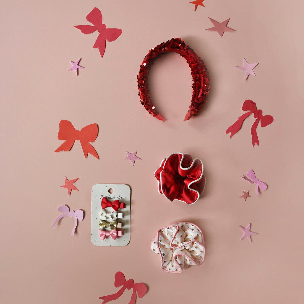 Cerchietto in velluto con Paillettes - Rosso