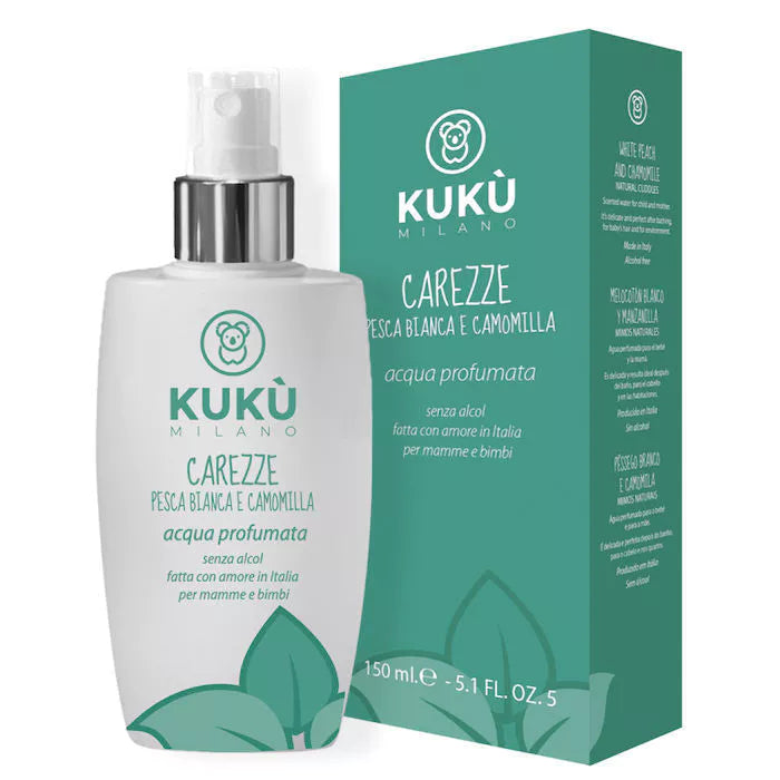 Aqua profumata per bebè, Camomilla Pesca Bianca, Carezze | Kukù Milano
