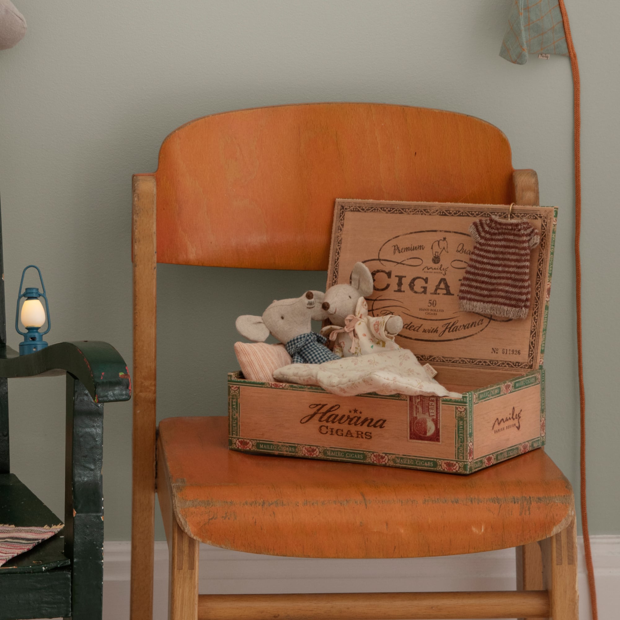 Pair of mice in cigar box, Grandpa and Grandma Mouse