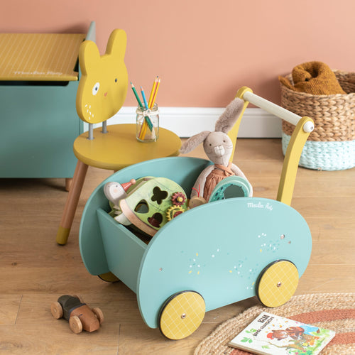 Wooden first steps trolley for toys, Sage